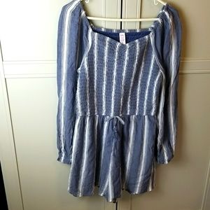 Girls 16 Justice romper blue-gray white stripe